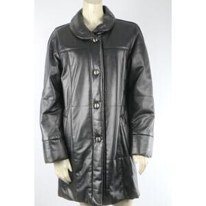 SIBYLLE LYN Black Leather Long Sleeve Button Long Coat Size M
